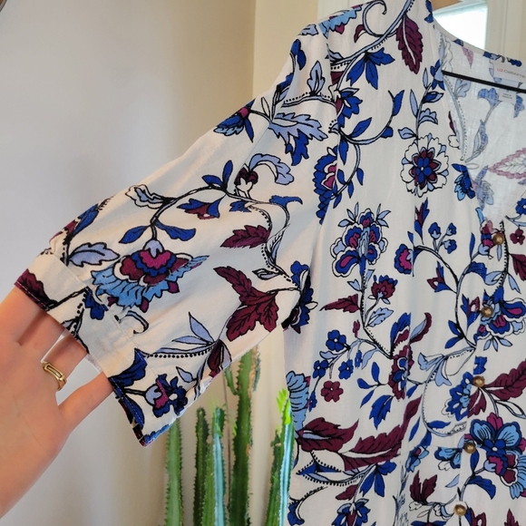 NWT Liz Claiborne‎ Linen Floral Flowey Shortsleeve Dress, Size 6, Wedding Guest - Picture 6 of 10